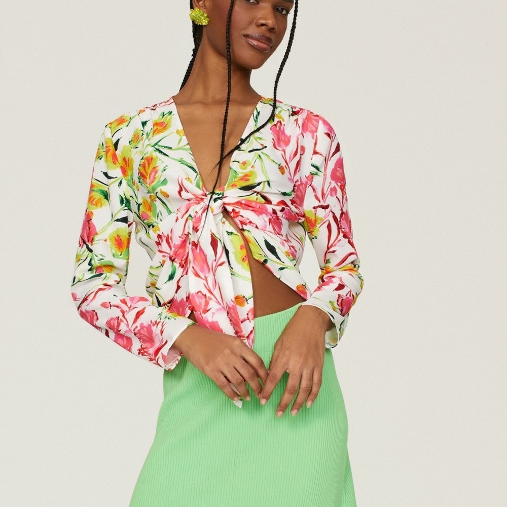 Milly Nalia Tie Top white multi color floral girly size medium